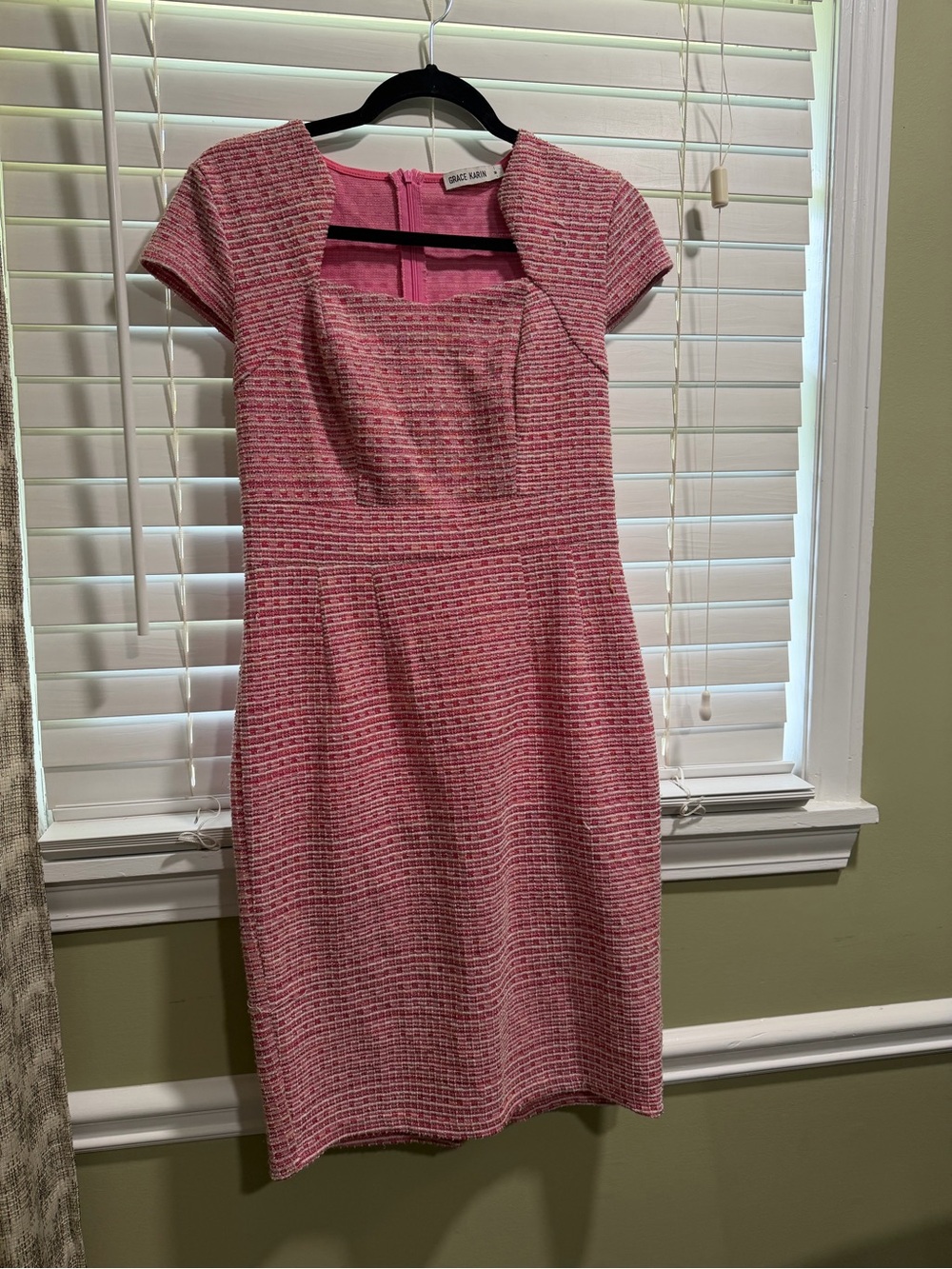 Grace Karin Pink Tweed Midi Sheath Dress